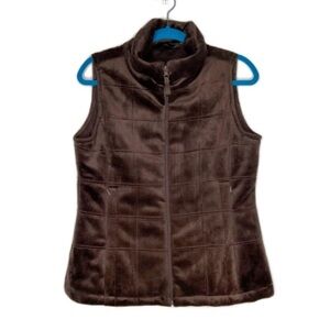British Khaki Plush Brown Quilted Zip Up Vest
